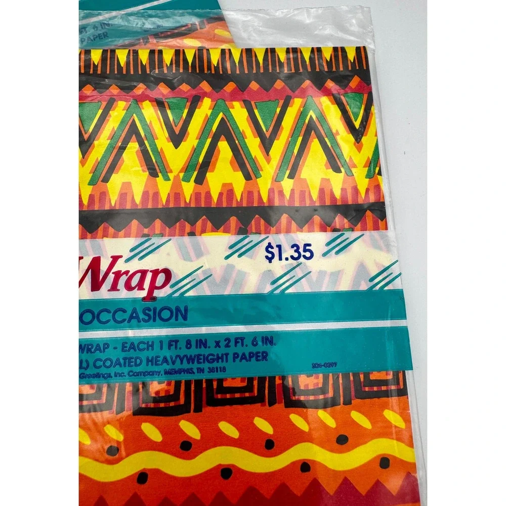 Vintage Cleo Gift Wrap Lot 2 Sealed Packs Tribal Geometric All Occasion Made USA